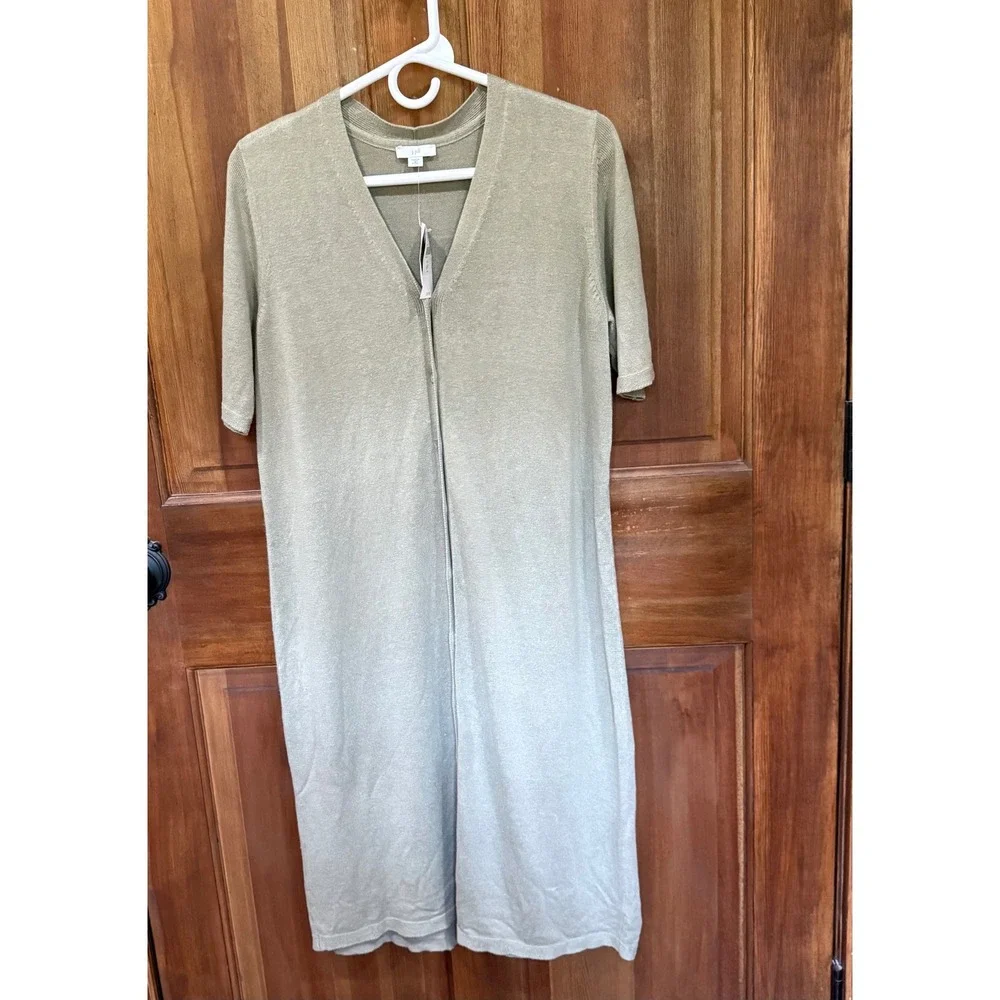 J.‎ Jill Sage Green Linen Blend Button Front Short Sleeve Cardigan Dress MP NEW